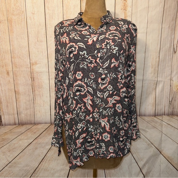 J. Jill Tops - J. Jill Black and Pink Floral Tunic Blouse, women’s M​